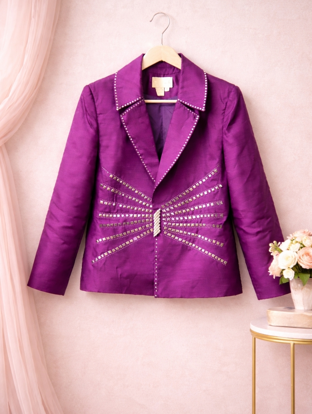 GMI Size 16 Embellished Purple Satin Blazer Jacket